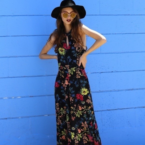 Luxe Label Dresses & Skirts - Floral Keyhole Mock Neck Maxi Dress